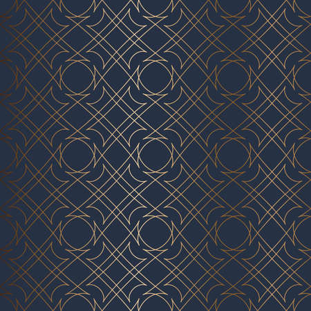 Abstract vector ornamental geometric seamless golden pattern. Blue background.のイラスト素材