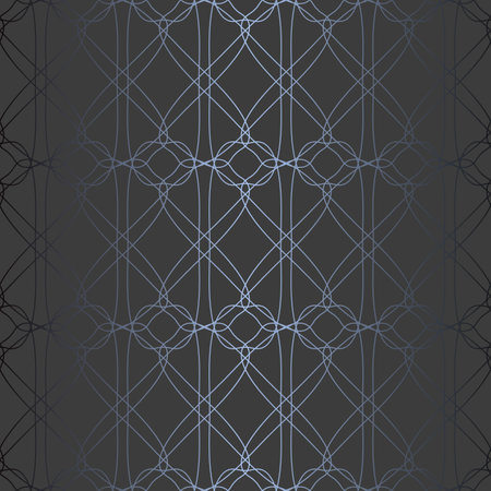 Abstract vector ornamental geometric seamless silver pattern. Dark gray, graphite, black background.のイラスト素材