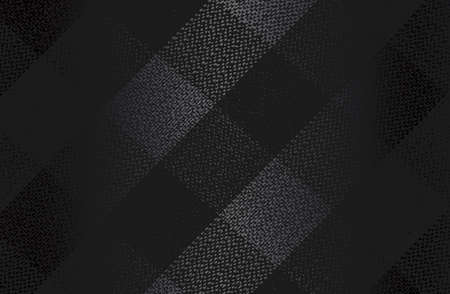 Luxury black metal gradient background with distressed fabric, textile, tartan texture. Vector...