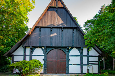 BUNDE, GERMANY. JUNE 12, 2021. Beautiful view of small german town with typical architecture. Fachwerk style, Prussian wall.のeditorial素材
