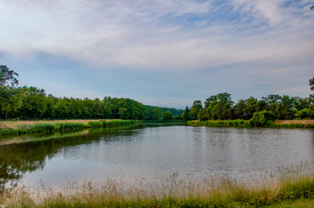 VERSMOLD, GERMANY. JUNE 20, 2021. Campingpark Sonnensee Beautiful landscape lake viewのeditorial素材