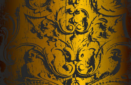 Luxury black golden metal gradient background with distressed concrete ornament, pattern texture. Vector illustrationの写真素材