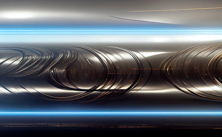 Futuristic metal texture background. Stainless steel, chrome, chromium, silver, aluminum, golden, gold, blue neon elements. Cyber materials of future.の写真素材