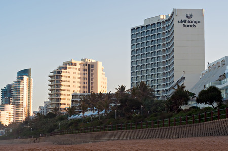 DURBAN, SOUTH AFRICA - July 11, 2016: Hotels and apartment buildings along the promenade at the Umhlanga Rocks beachfrontのeditorial素材