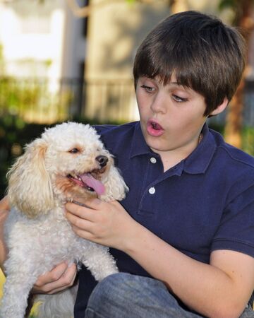 Dog and Boyの写真素材