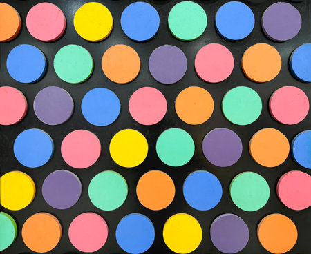 Series of colorful 3d circular panel, 3d circles, 3d dots, in rainbow colors. Colorful arrangement...