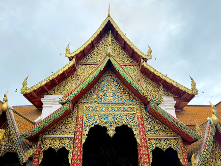 Wat Phra that Doi Suthep, known simply as Doi Suthep. A temple sitting on mountain top at Chiang Mai, Northern Thailand, with shrines and pagoda around the complex.の写真素材