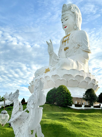 Wat Huay Pla Kang, or Temple of Goddess of Mercy, at Chiang Rai, Thailand. Big Guan Yin Buddha...
