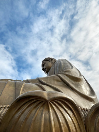 The famous giant Buddha, or Tian Tian Buddha, at Ngong Ping, Hong Kongの写真素材