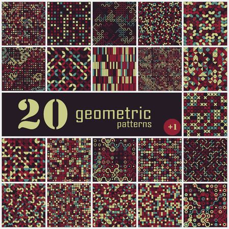 Set of seamless geometric pattern with colored elements, vector abstract background, colorful geometric backgroundのイラスト素材