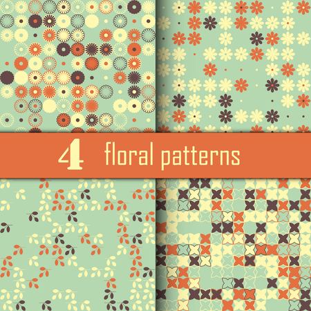 Set of seamless floral pattern with colored elements, vector abstract background, colorful floral backgroundのイラスト素材