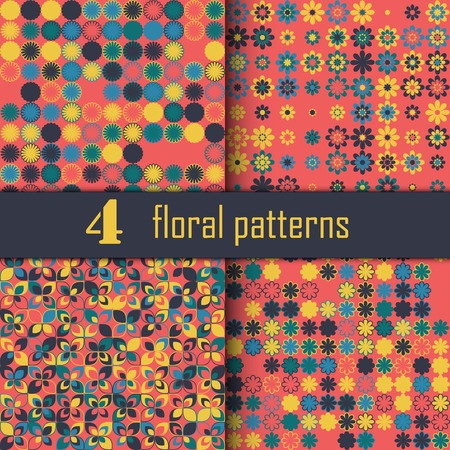 Set of seamless floral pattern with colored elements, vector abstract background, colorful floral backgroundのイラスト素材