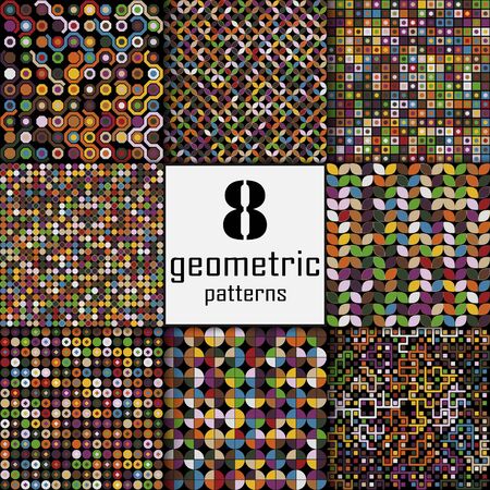 Set of seamless geometric pattern with colored elements, vector abstract background, colorful geometric backgroundのイラスト素材