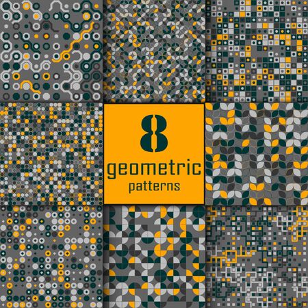 Set of seamless geometric pattern with colored elements, vector abstract background, colorful geometric backgroundのイラスト素材