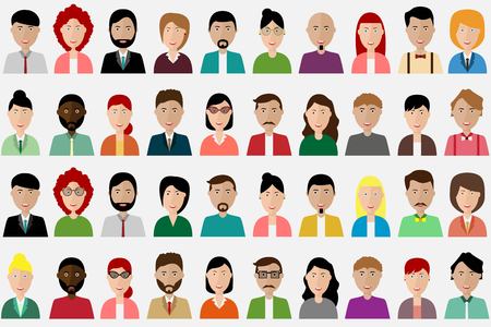 Group of people diversity, man and women avatar icon. People icon set. Vector illustration of flat design people characters.のイラスト素材