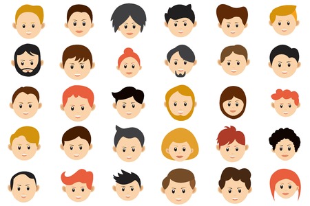 People avatar collection. Male and female charactersのイラスト素材
