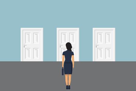 Choice way concept. Businessman stading in front of two closed doors. Decide direction. Business...