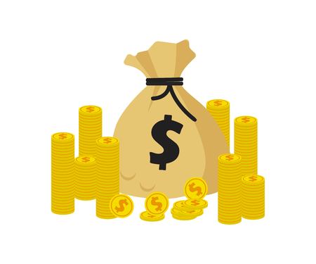 Dollar coins and sack vector illustration in flat designのイラスト素材