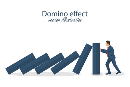 Domino effect. Successful intervention. Stopping chain reaction business solution. Vector illustration in flat design.のイラスト素材