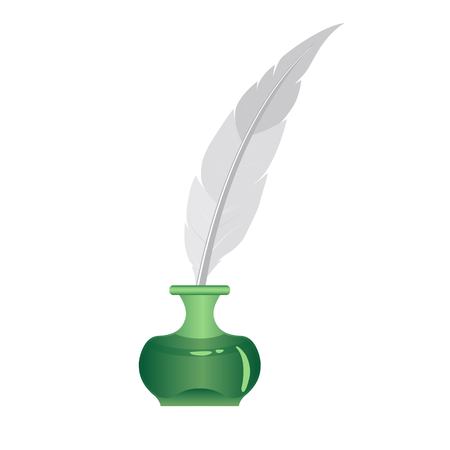 Feather and inkwell vector illustration isolated on white backgroundのイラスト素材