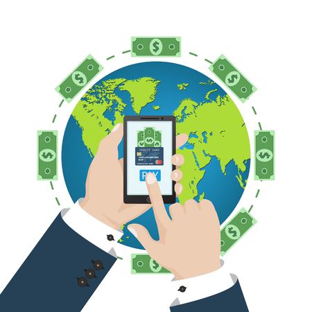 Mobile money transfer. Mobile payment. Vector illustration in flat design.のイラスト素材