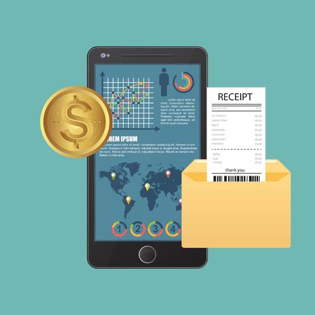 Auditing concept. Realistic design of accounting, research, calculating, management, financial analysis. Top view. Business background with desktop elements.のイラスト素材