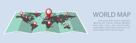 World travel map concept. Vector illustration in flat design.のイラスト素材