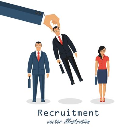 Chosing person for hiring. Vacant concept. Human and recruitment, select people, resource and recruit. Vector illustration in flat design.のイラスト素材