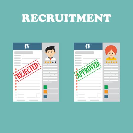 Recruiting concept, human resource. Hiring concept for banner, web page, presentation. Iluustration in flat styleのイラスト素材