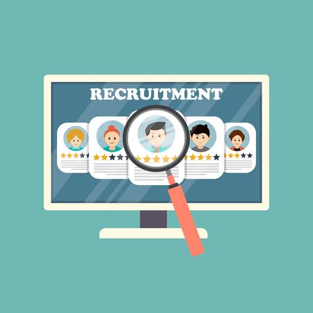 Recruiting concept, human resource. Hiring concept for banner, web page, presentation. Iluustration in flat styleのイラスト素材