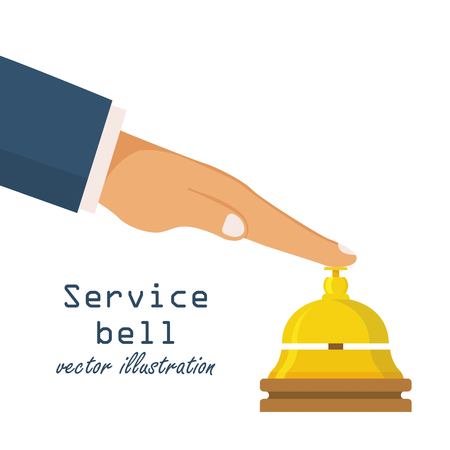 Service bell concept. Customer at reception presses the call button. Bell hotel. Vector illustration in flat design.のイラスト素材