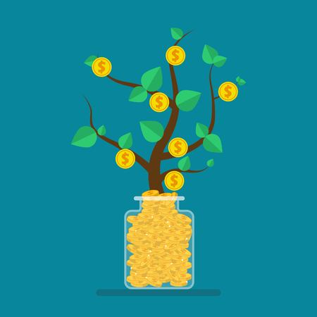 Time to invest concept. Grow business. Money tree and financial growth process. Vector illustration in flat design.のイラスト素材