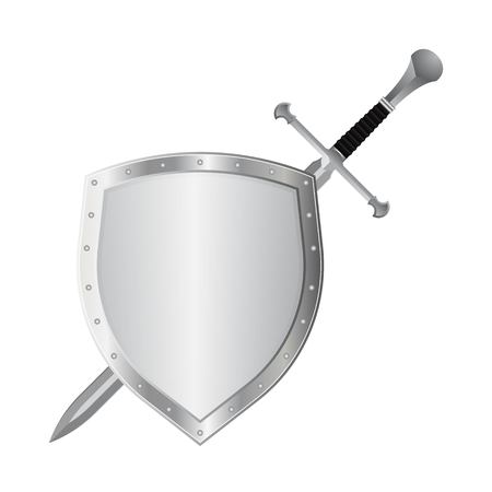 Medieval sword and shield vector illustration isolated on white backgroundのイラスト素材