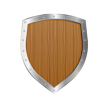 Medieval wooden shield vector illustration isolated on white backgroundのイラスト素材