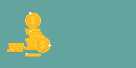 Coins vector illustration in flat design. Golden coins stackのイラスト素材