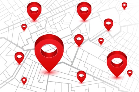 Red pin showing location on gps navigator map. Vector illustrationのイラスト素材