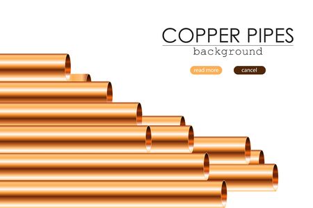 Copper pipes vector illustration isolated. Different sizes of copper pipesのイラスト素材