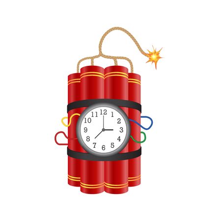 Dynamite with burning fuse vector illustration isolated on white backgroundのイラスト素材