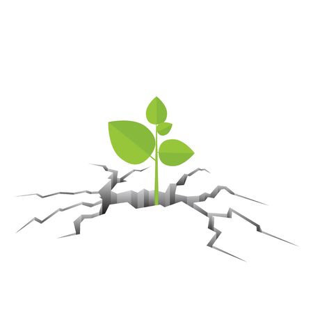 Green plant growing out from the cracked ground vector illustrationのイラスト素材