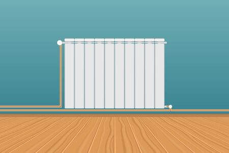Realistic white heating radiator on blue wallのイラスト素材