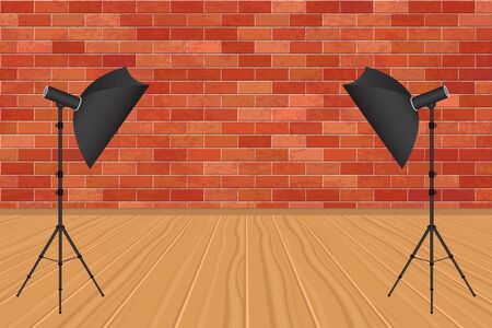 Photo studio with bricks wall and wooden floor vector illustrationのイラスト素材