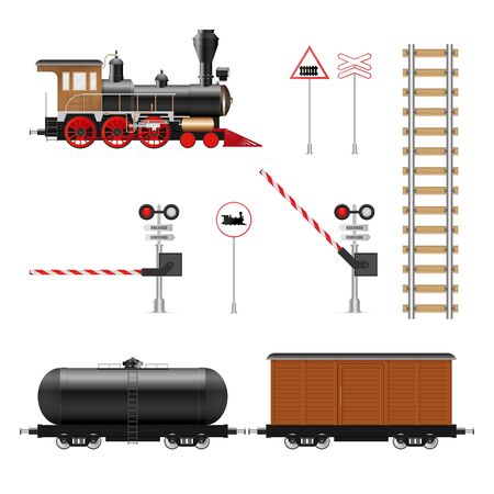 Railway elements vector illustration isolated on white backgroundのイラスト素材