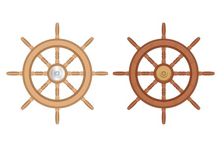 Wooden ship wheel set vector illustration isolated on white backgroundのイラスト素材