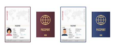 Opened and closed male and female passport vector illustration isolatedのイラスト素材