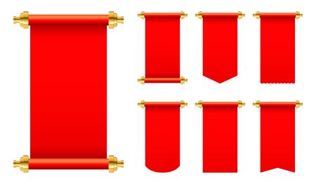 Red paper scroll in set vector illustration isolated on white backgroundのイラスト素材