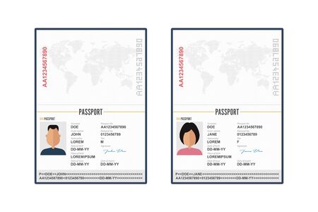 Opened and closed male and female passport vector illustration isolatedのイラスト素材