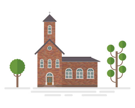 Church building and trees vector illustration isolated on white backgroundのイラスト素材