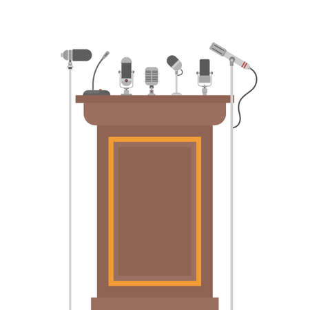Podium tribune for speakers with microphonesのイラスト素材