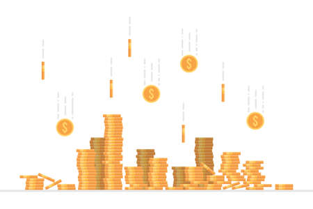 Falling dollar coins vector illustration in flat style