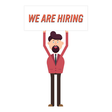 Happy businessman show a banner with hiring textのイラスト素材